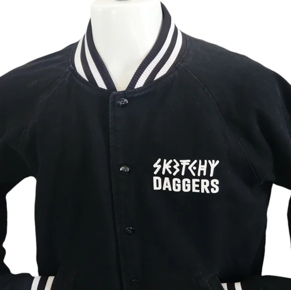Sketchy Tank x Swallows & Daggers Varsity Jacket extremely Rare Exclusive Black - Picture 4 of 12